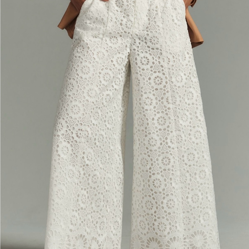 Maeve White Wide-Leg Lace Pants